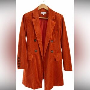 Orange Corduroy Double Breasted Blazer
